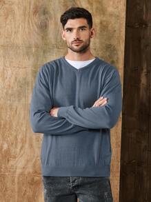 RueChic Men 1pc Solid V Neck Sweater - Blue - View 6