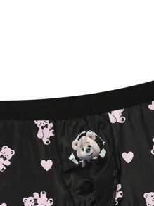Men's Cartoon Bear And Heart Printed Boxer Shorts - Pink - View 4