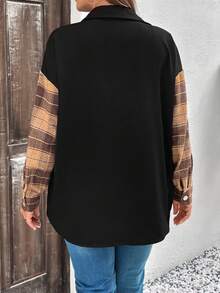 SHEIN LUNE Plus Size Plaid Spliced Drop Shoulder Shirt - Multicolor - View 2