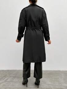 EURMUSE Black Long Trench Coat - Black - View 2