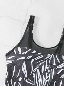 SHEIN Swim Đồ họa in họa tiết mùa hè Tankini lưới tương phản - Nhiều màu - Xem 5