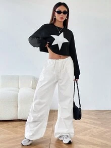 SHEIN EZwear 星星圖案短版休閒針織衫 - 黑與白 - 查看 4