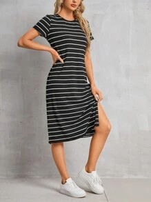 EMERY ROSE Vestido A Rayas Con Abertura Lateral