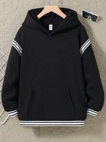 少年男孩條紋連帽運動衫 - 黑色 - 查看 1