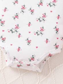 SHEIN Baby Girls' Home Outfits, Pink Full Of Flower Long Sleeve Bodysuit, 3pcs Set, Cute Rabbit Ears Design, High Content, Suitable For Spring And Autumn - Multicolor - View 7