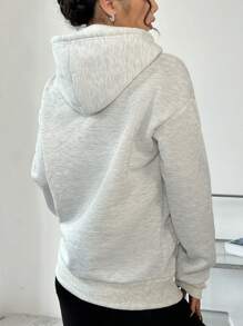 SHEIN Unity Cartoon & Slogan Print Kangaroo Pocket Hoodie - Grey - View 2