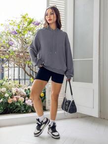SHEIN EZwear 女士鬆身連帽衫,背面印有龍紋 - 霧霾藍 - 查看 4