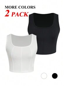 SHEIN Essnce 2pcs Solid Color Cropped Camisole Tops - Multicolor - View 1