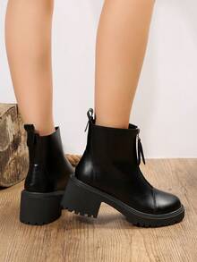 女裝時尚短靴黑色靴子 - 黑色 - 查看 2