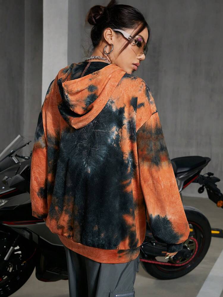 Women's Hooded Sweatshirt With Letter Printed Tie-dye Design