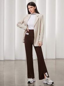 Seusyu Solid Color Patch Pocket Single Breasted Suit Jacket - Apricot - View 1