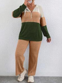 Calvaya Half-zip Drawstring Hoodie And Knitted Trousers Two-piece Set - Multicolor - View 5