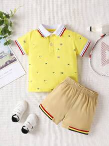 Baby Boys' Patchwork Collar T-shirt And Pants Set