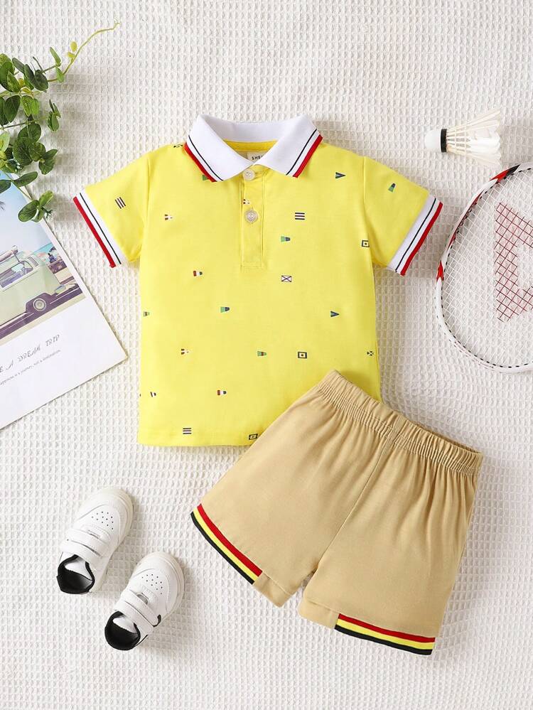 Baby Boys' Patchwork Collar T-shirt And Pants Set