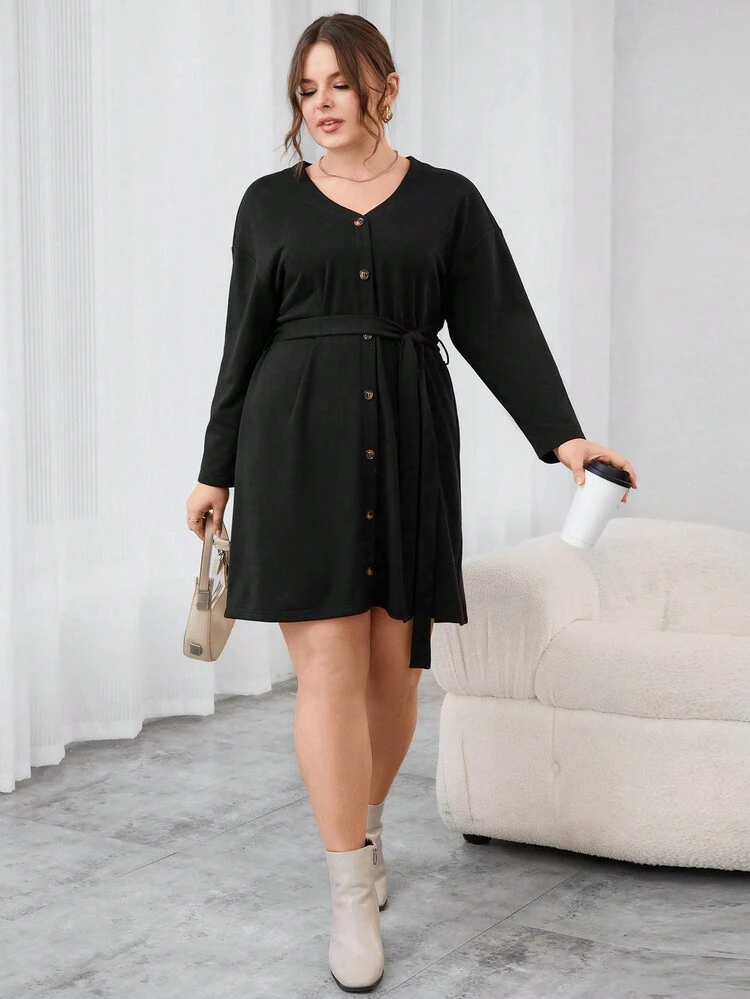 Plus Size Buckle Decorated Dress