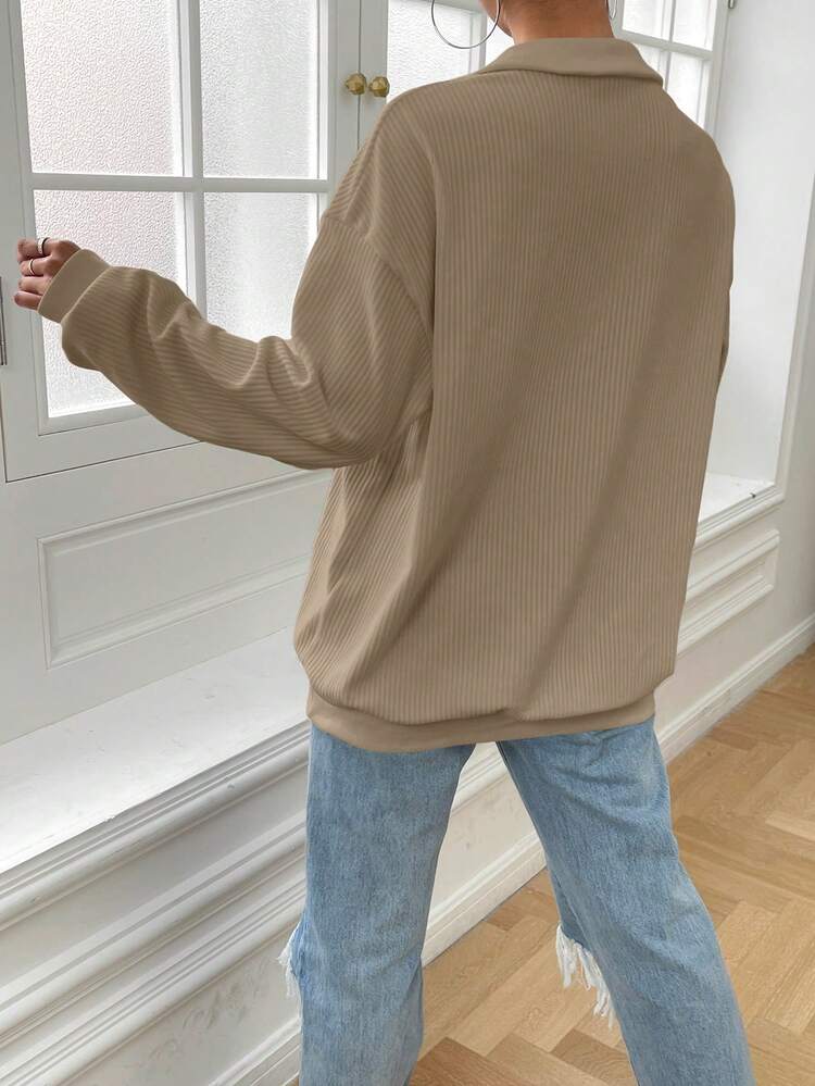 Solid Color Drop Shoulder Sweatshirt With Embroidered Letters