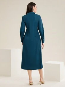 Mulvari 純色鈕扣前長袖連衣裙 - 藍色 - 查看 2