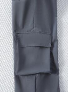 SHEIN Tween Girls' Multifunctional Pocket Decor Cargo Pants - Grey - View 3