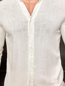 GENTILAND Camisa holgada de hombre de un solo pecho de 3/4 de manga - Blanco - Ver 6