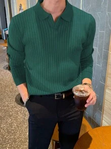 JOLTRO Camisa Polo De Color Sólido Para Hombres - Verde Oscuro - Ver 4