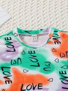 SHEIN 女孩時尚扎染愛心圖案連衣裙,帶摺褶設計 - 彩色 - 查看 6