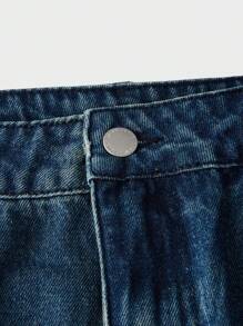 Manfinity Homme Loose Fit Men's Frayed Hem & Washed Denim Jeans - Blue - View 4