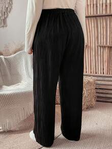 Plus Size Solid Color Elastic Waist Pants - Black - View 2