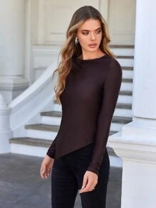 SHEIN Unity Women's Asymmetrical Hem Long Sleeve T-Shirt - Purple - View 6