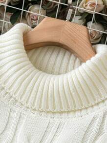 SHEIN LUNE 大尺寸絞花針織高領針織上衣 - 白色 - 查看 5