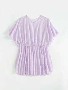 Tween Girl Purple Chiffon Batwing Sleeve Swimsuit Cover-Up - Purple - View 3