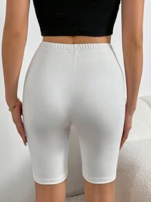 SHEIN PETITE 純色騎行短褲 - 白色 - 查看 2