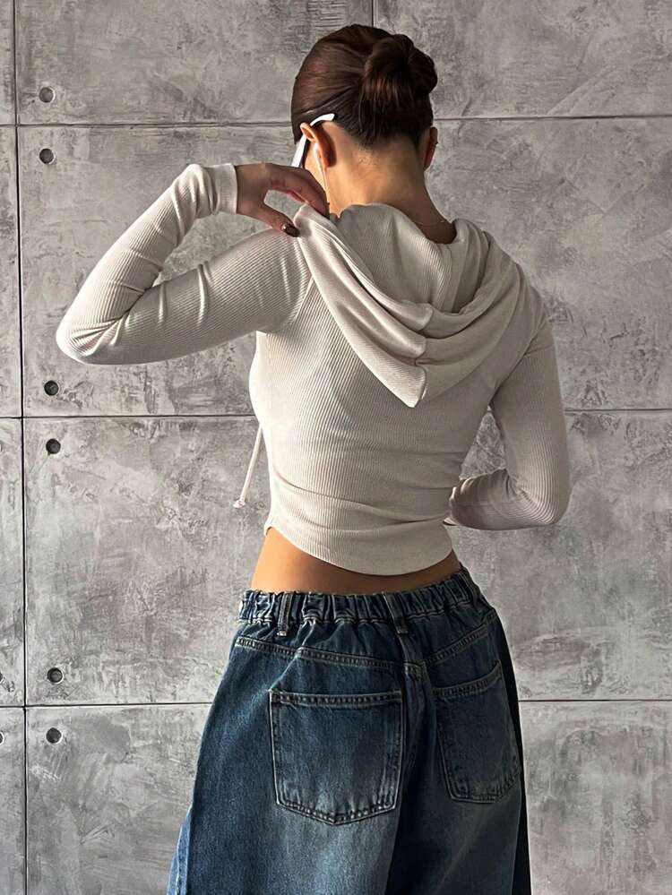 Women's Outdoor Tight-Fitting Zipper Hooded T-Shirt,Fall Clothes,Back To School Clothes Preppy Tops Long Sleeve Women Tops