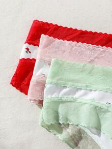 SHEIN 大尺碼女士拼接蕾絲花朵內衣 - 彩色 - 查看 7