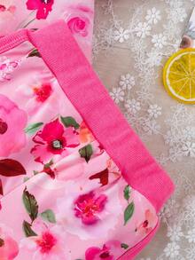 Baby Girls' Cute Floral Printed Short Sleeve T-shirt And Shorts Set For Summer - Pink - View 5