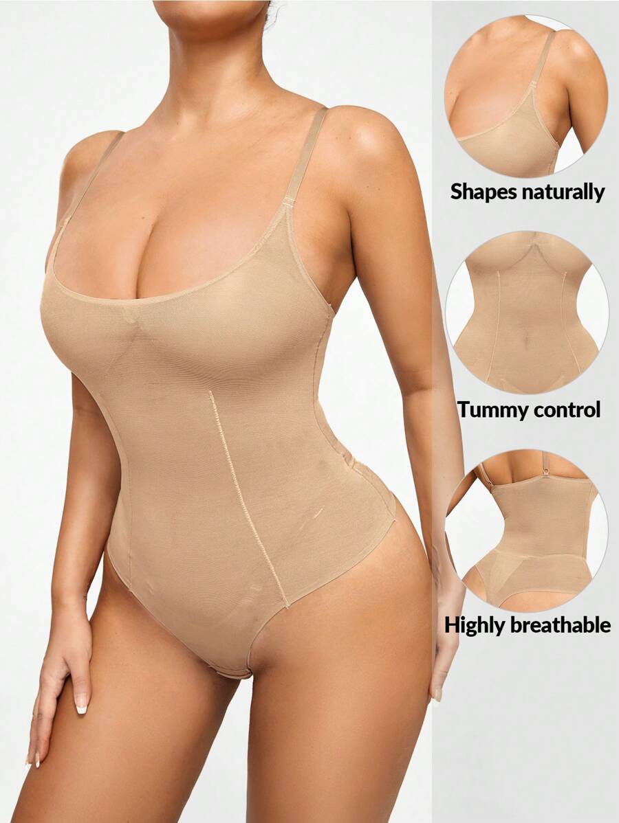 SHAPORA Chất rắn Bodysuit định hình - Màu Khaki - Xem 1