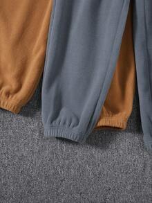 Tween Boys' Casual Loose Embroidery Thick Knitted Fleece Pants With Elastic Cuffs, 2 Colors, 2pcs/Set - Multicolor - View 3