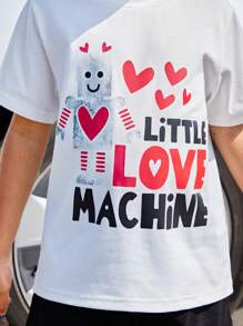 SHEIN Explorewe 男童机器人标语印花T恤和心形印花短裤 - 彩色 - 查看 4