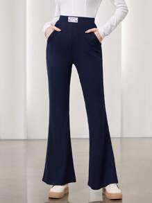 Mulvari 女裝高腰喇叭褲,針織布料製成