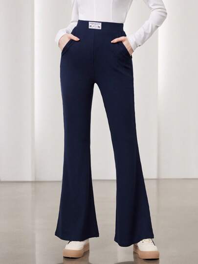 Mulvari 女裝高腰喇叭褲,針織布料製成