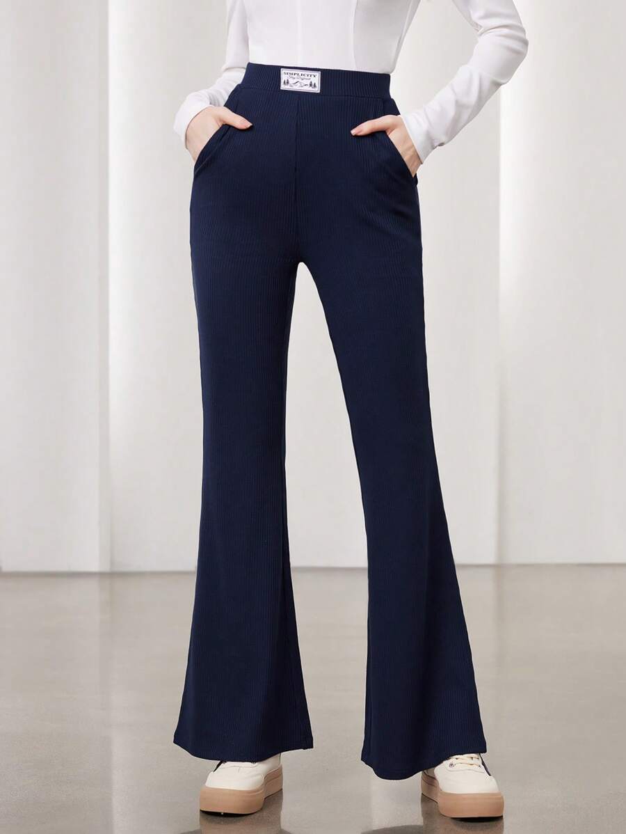 Mulvari 女裝高腰喇叭褲,針織布料製成