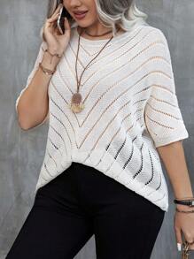 Elenzga Plus Size Batwing Knit Top - Apricot - View 7