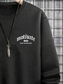 RueChic Men's Crew Neck Long Sleeve Sweatshirt With Text Print - Dark Grey - View 4