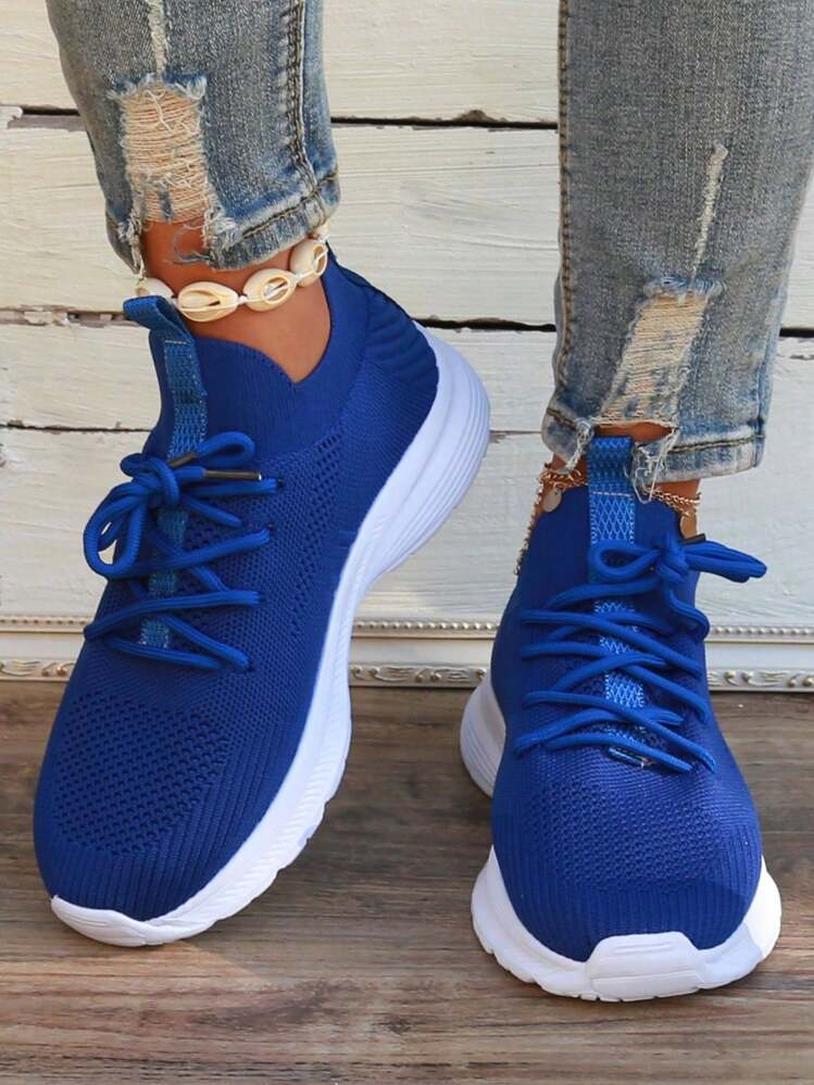 Zapatos deportivos de malla para mujer, zapatillas de correr con cordones lisos y transpirables, zapatos deportivos casuales de corte bajo - Blanco - Ver 4
