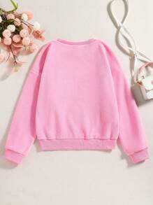 SHEIN Suéter De Tela Polar Impresa Para Niñas Adolescentes Con Letras En Inglés - Rosa - Ver 2