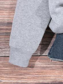 SHEIN EZwear Plus Size Fleece Letter Printed Sweatshirt - Light Grey - View 4