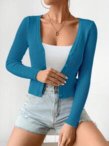 Chiquease Của phụ nữ Màu thuần Thon gọn Áo len Mở Áo len - Màu xanh lam - Xem 3