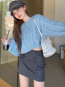 DAZY 女式落肩长袖毛衣，秋装 - 藍色 - 查看 1