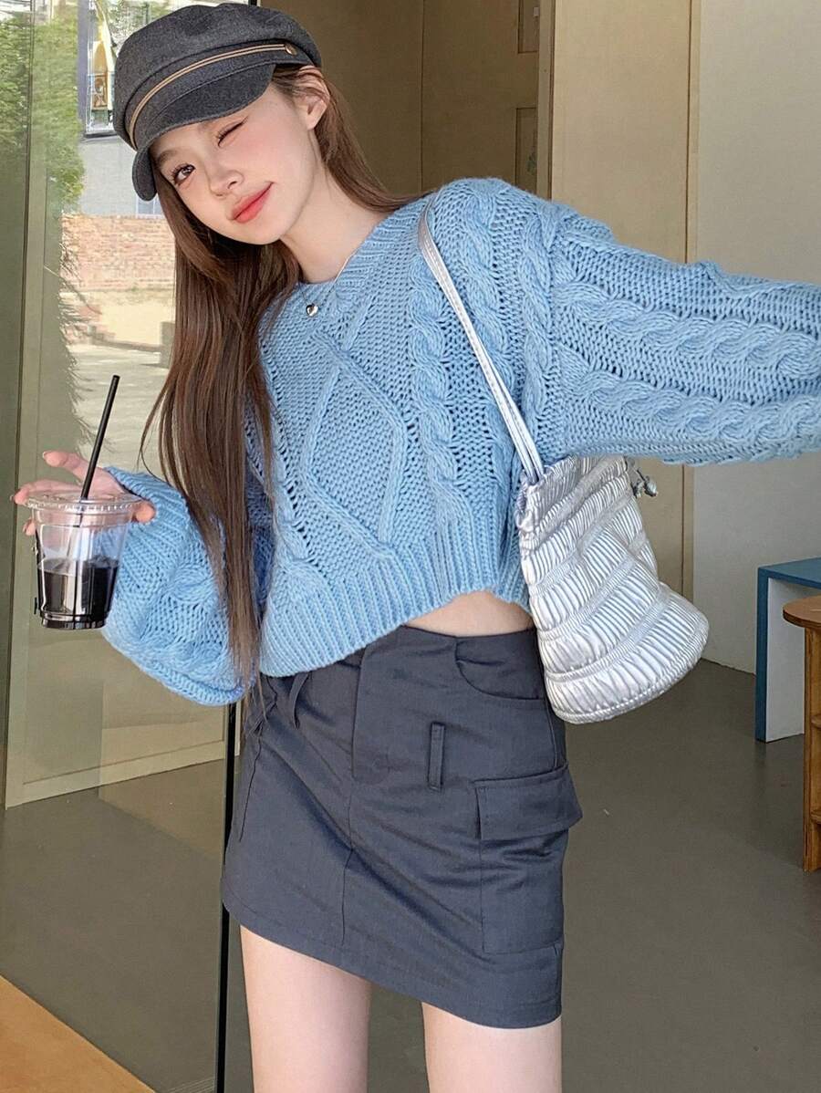 DAZY 女式落肩长袖毛衣，秋装 - 藍色 - 查看 1