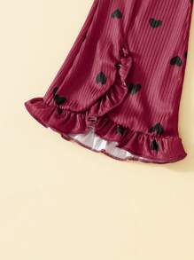 SHEIN 年轻女孩 2 件套心形印花背心和喇叭裤夏季服装 - 紅色 - 查看 4