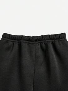 SHEIN Baby Girls' Casual Heart & Leopard Pattern Round Neck Sweatshirt And Pants Set, Suitable For Autumn & Winter - Black - View 5